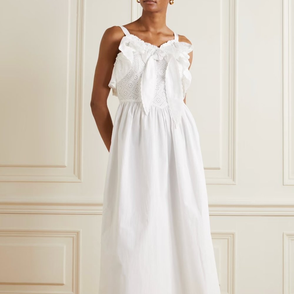NWT Batsheva "Katja" Broderie Cotton Dress Eyelet Ruffle White Small